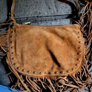 Brown Suede Fringe Shoulder Bag